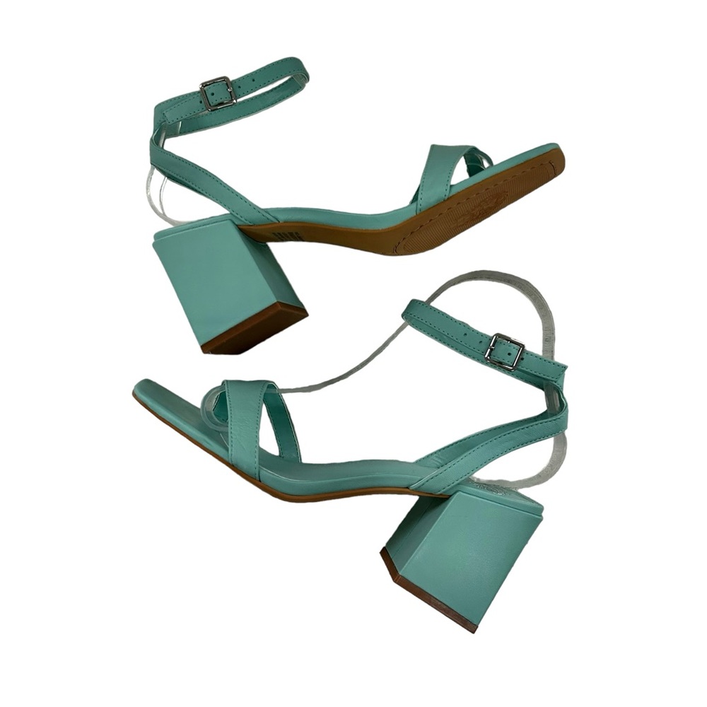 VINCE CAMUTO Jarenn Leather Pale Turquoise Block Heel Sandals 8 - Picture 6 of 9